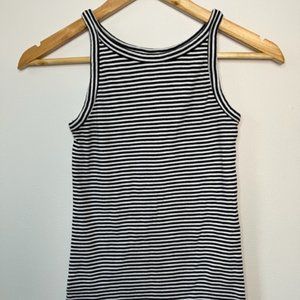 Loft, Black and White Striped Fitted Tank, Size Small